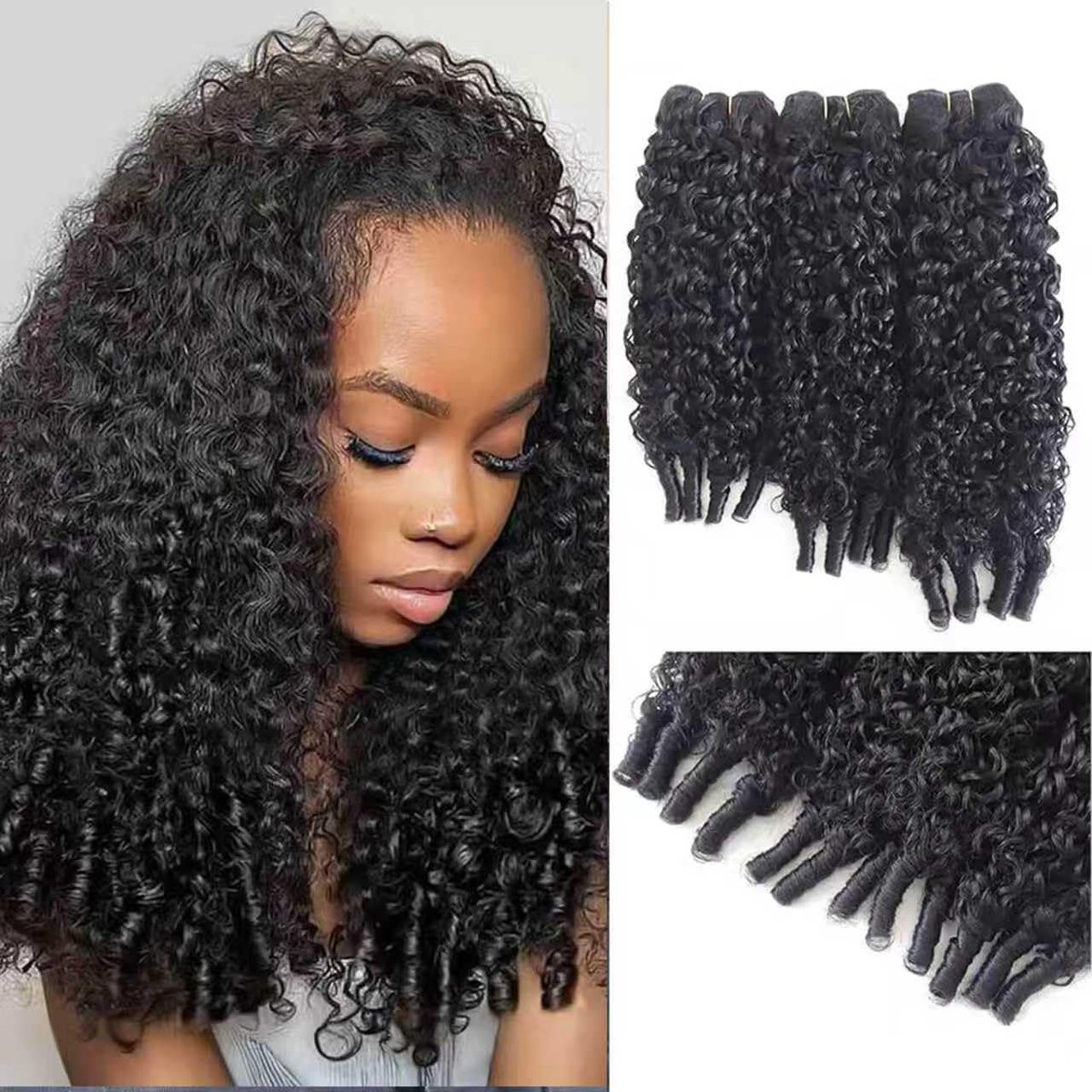 Curly Bundles Human Hair 18 20 22 Inch Water Wave 3 Bundles Unprocessed Brazilian Virgin 3C4A Quick Weave Bundles Human Hair with Spiral Curls for Women Natural Color Total 210g