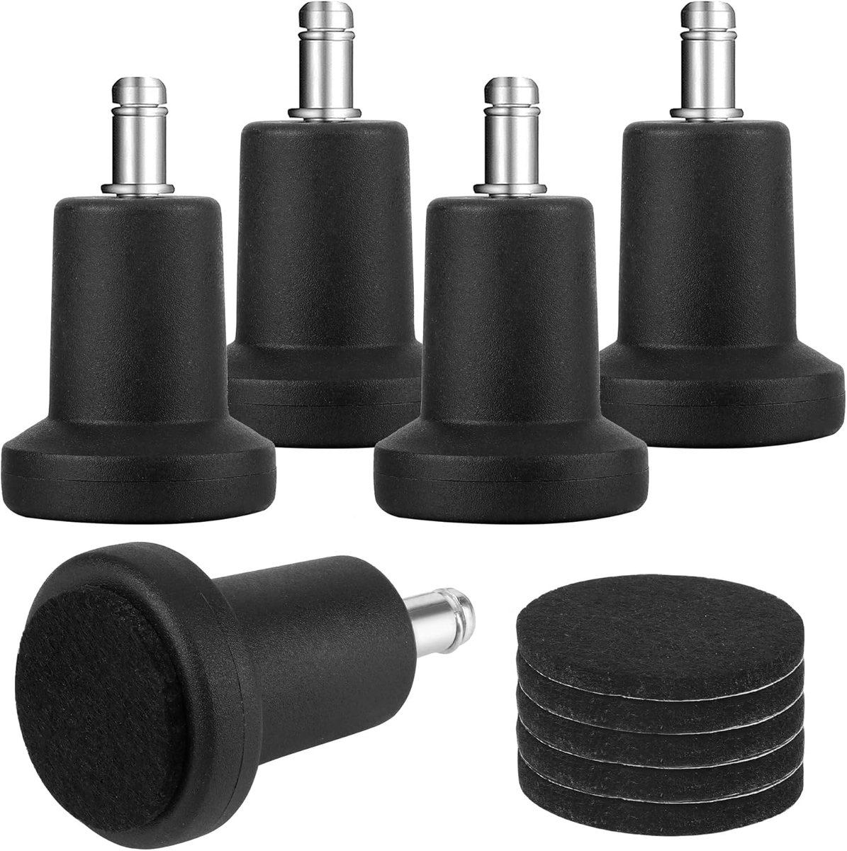 Glides Vloerglijders, 5 stuks, 2 inch, bureaustoelglijders, set van 5, zwart, vervangende bureaustoelwielen, met viltpads