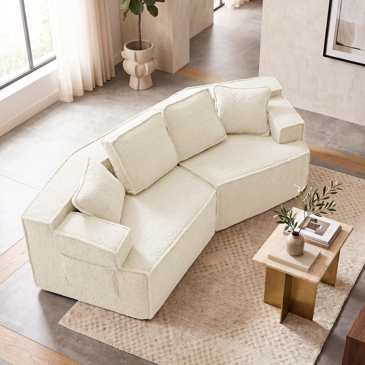 COMHOMA - 2-Zits Slaapbank 228 cm - Vacuümverpakt Sherpa Kunstbont met Opbergtas - Beige