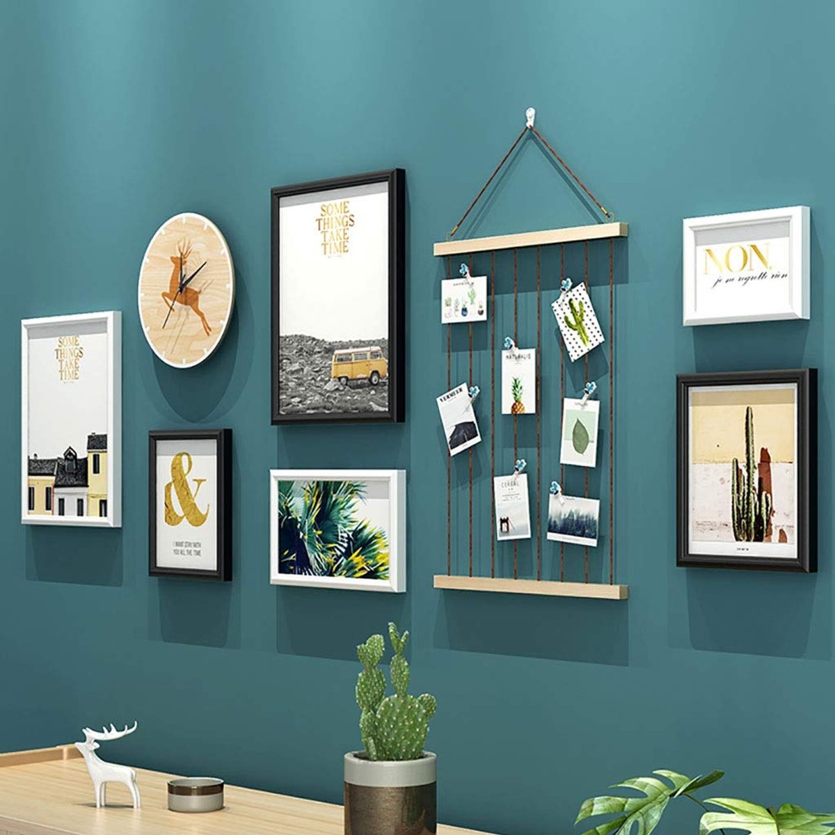 Fotolijst, fotolijsten Set Multi Pack fotolijst Waarde Set Met Wandklok, Decoratieve Wandfotolijst Set fotolijst Wandgalerij Kit,6 Fotolijsten, 6 kleuren