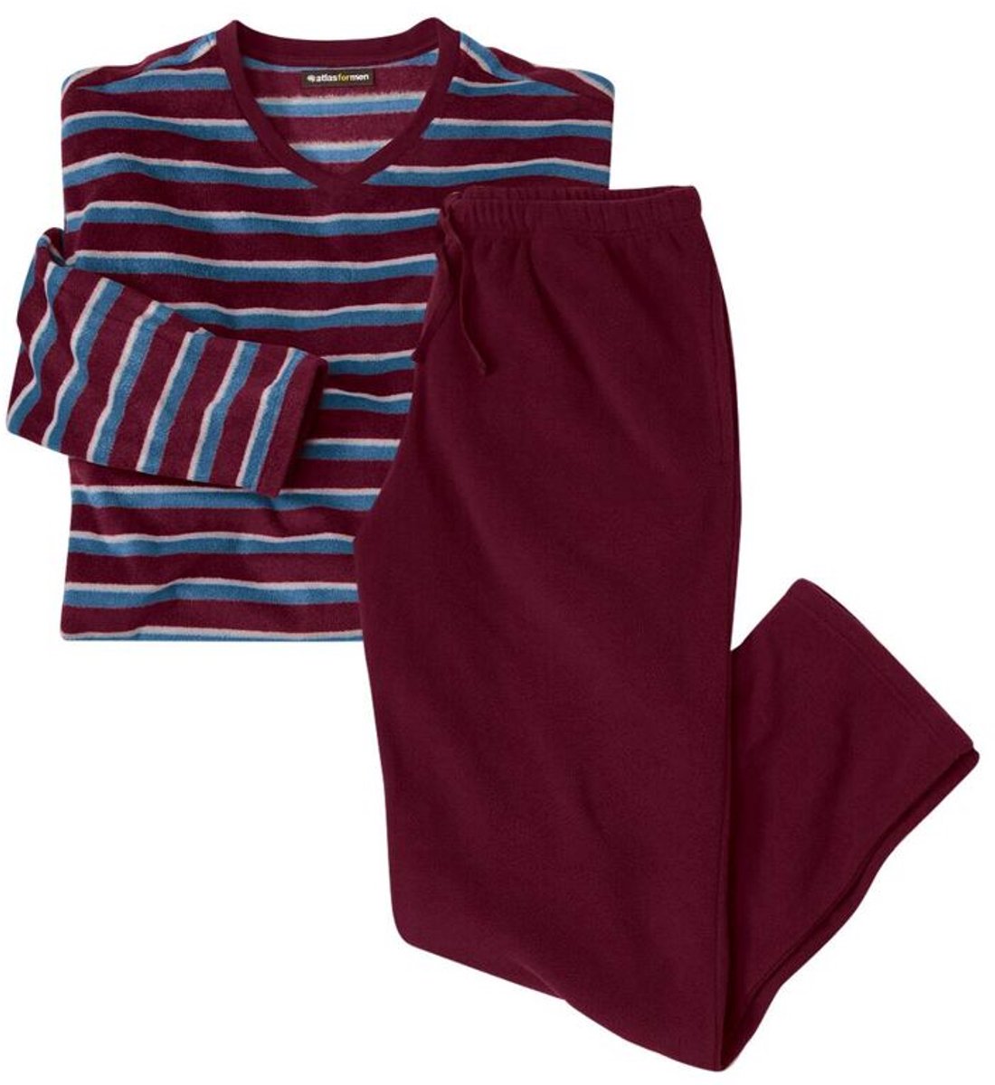 ATLAS FOR MEN - Pyjama van microfleece met gestreept bovenstuk - Heren - Verkrijgbaar in grote maten - XL