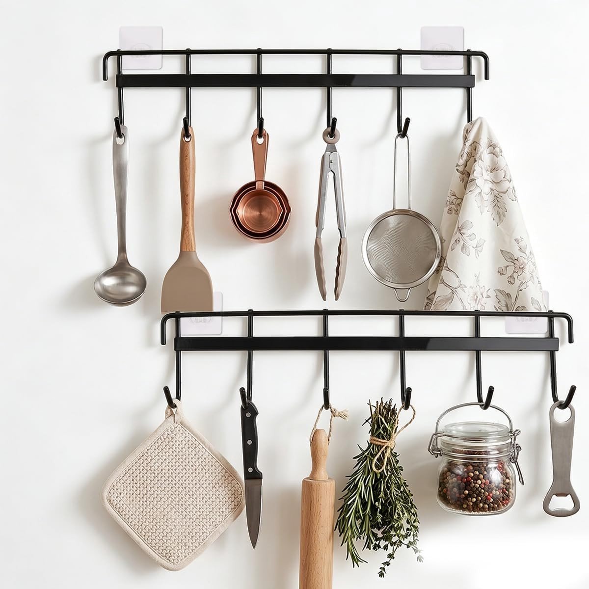 Wandmontage Keukengerei Organizer met Haken en Houder voor Messen en Keukengerei, 30cm Rail Rek voor Efficiënte Keukenopslag