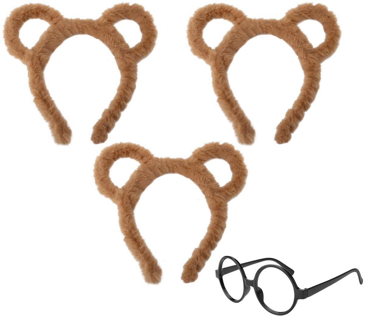 Dailygoods- Hoofdband Eekhoornvorm - 3 Stuks - Gestreepte Hoornset - Zachte Hoofdband - Schattige Berenoren - Cosplay/Kostuum - Kostuumaccessoires
