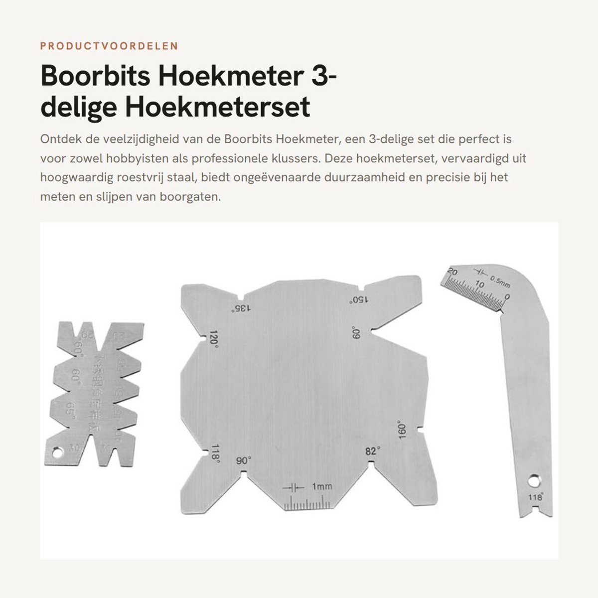 Dailygoods- Hoekmeter 3-delige Set - Roestvrij Staal - Nauwkeurigheid ± 5° - Hoekmeting - Boorslijper - Inclusief Koffer - Meetinstrument