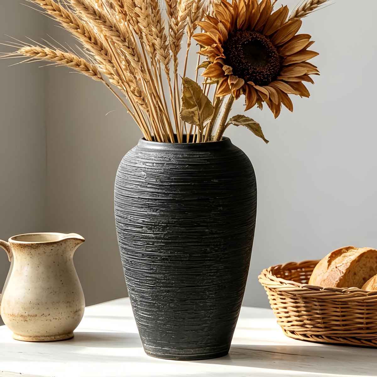 Dailygoods- Keramische Vaas - 26cm Hoog - Vintage Boerderijstijl - Bloemvaas voor Binnen - Decoratie voor Woonkamer/Slaapkamer - Hoogwaardig Keramiek