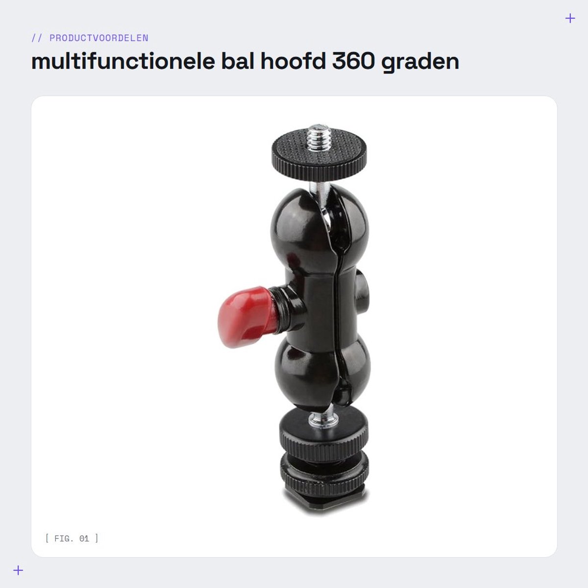 Dailygoods - multifunctionele bal hoofd - 360 graden rotatie - stevig ontwerp - camera bevestiging - hot shoe mount - ideaal voor videomakers - zwart