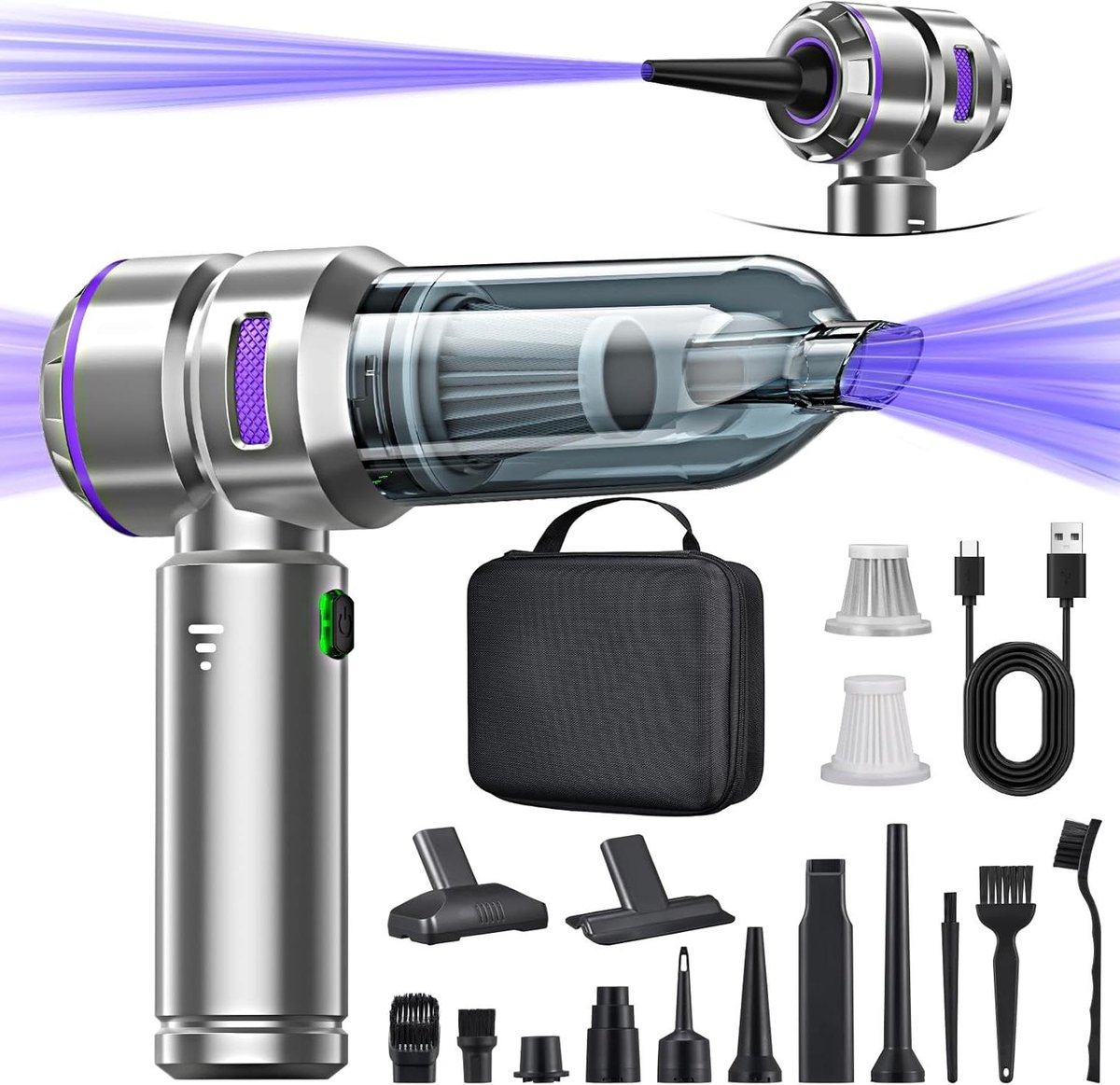 Handstofzuiger - Draagbare Bladblazer - Auto Keuken PC - 4-in-1 Multifunctioneel - 25000 Pa - Paars