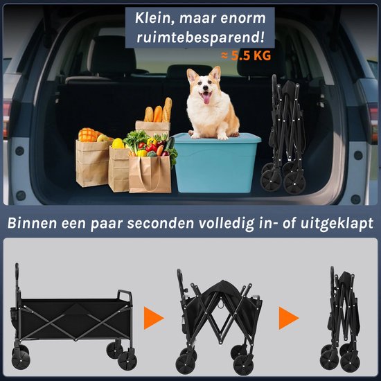Lilac & Lily Inklapbare Bolderkar - Boodschappentrolley - Lichtgewicht Campingkar - 172 KG Draagvermogen - Inhoud 220 L - Blauw — afbeelding 4
