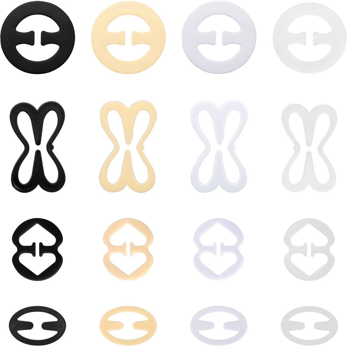 Dailygoods- BH Band Clips - 16 Stuks - Antislip - Doorzichtig/Zwart/Beige/Melkwit - Omvormer naar Racerback - Kunststof - Verbergend - Bh Bandjes