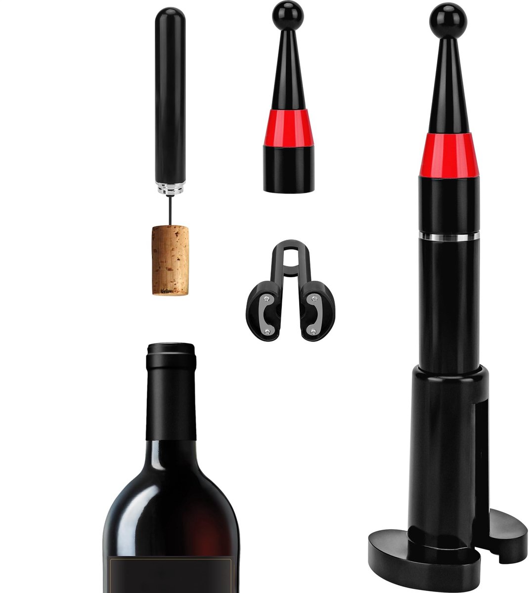 Dailygoods- Wijnflesopener Draagbaar - Kurkverwijderaar Luchtdruk - Foliesnijder - Premium Wijnaccessoire - Zwart - Ideaal Cadeau voor Gelegenheden - Kurkentrekker