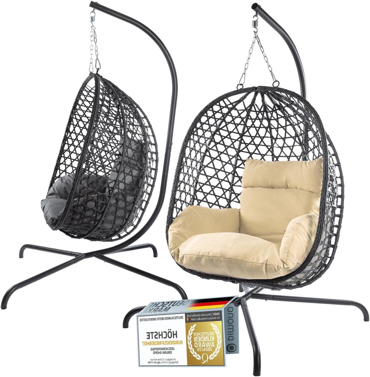 Hangstoel met frame - Eischommel relaxstoel - Buiten ontspannen - Robuust polyrattan staal - 195 x 102 cm - Beige