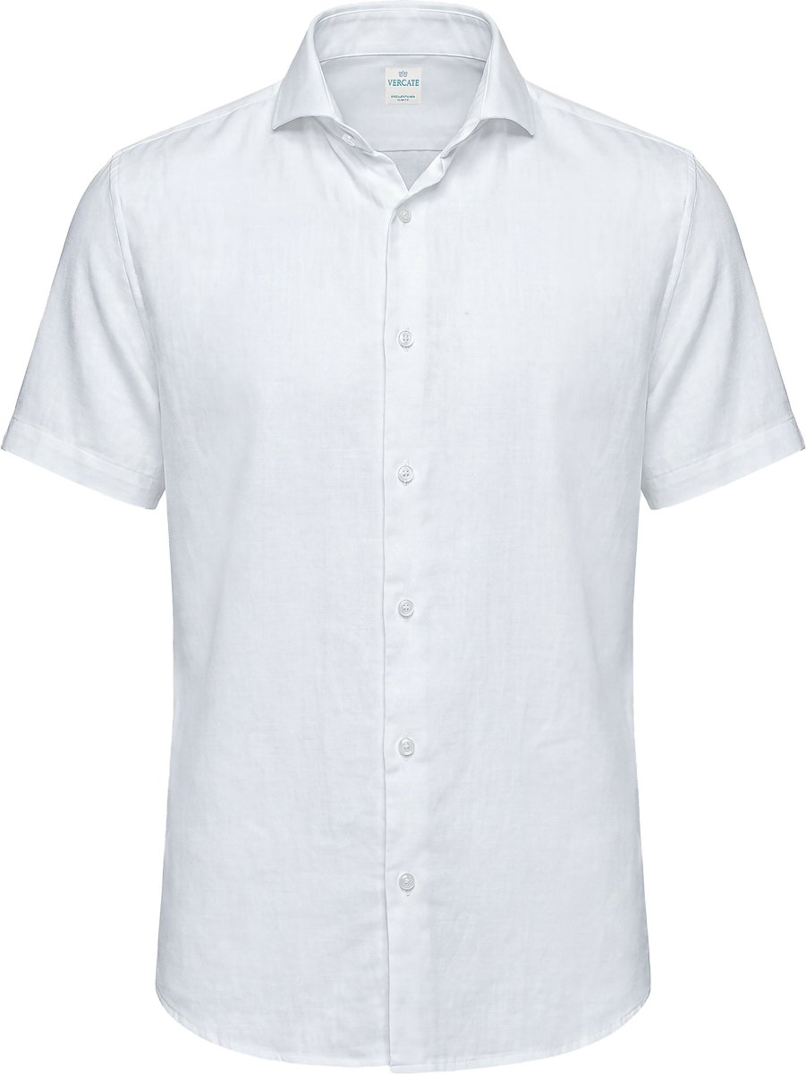 Vercate - Linnen Overhemd - Korte Mouwen - Slim Fit - Heren - Wit - Maat: 38/S