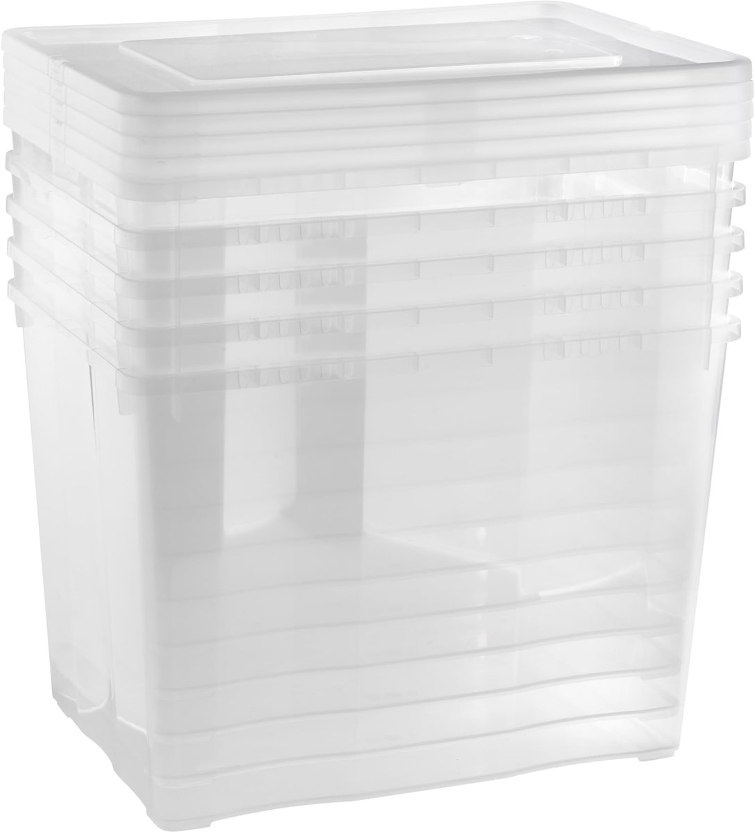 opbergboxen 5 x 20 L medium hoog met transparant deksel - stapelbare transparante boxen met ventilatie