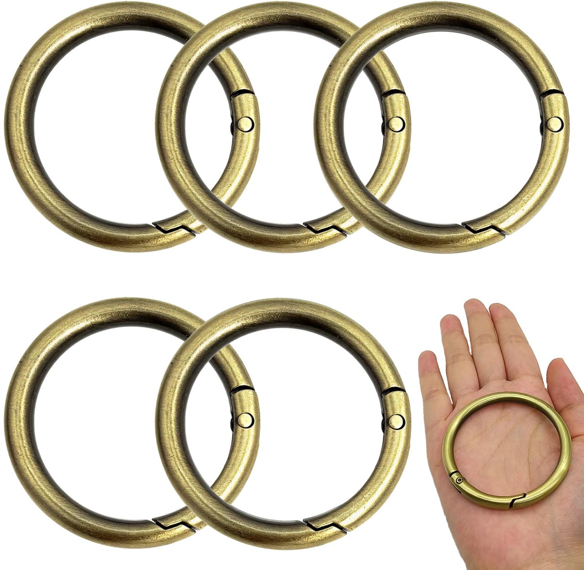 5 stuks ronde karabijnhaken 61 mm grote ronde veergesp veer ring gesp zinklegering gesp gesp gesp haak clips voor tassen, handtassen, sleutelhangers