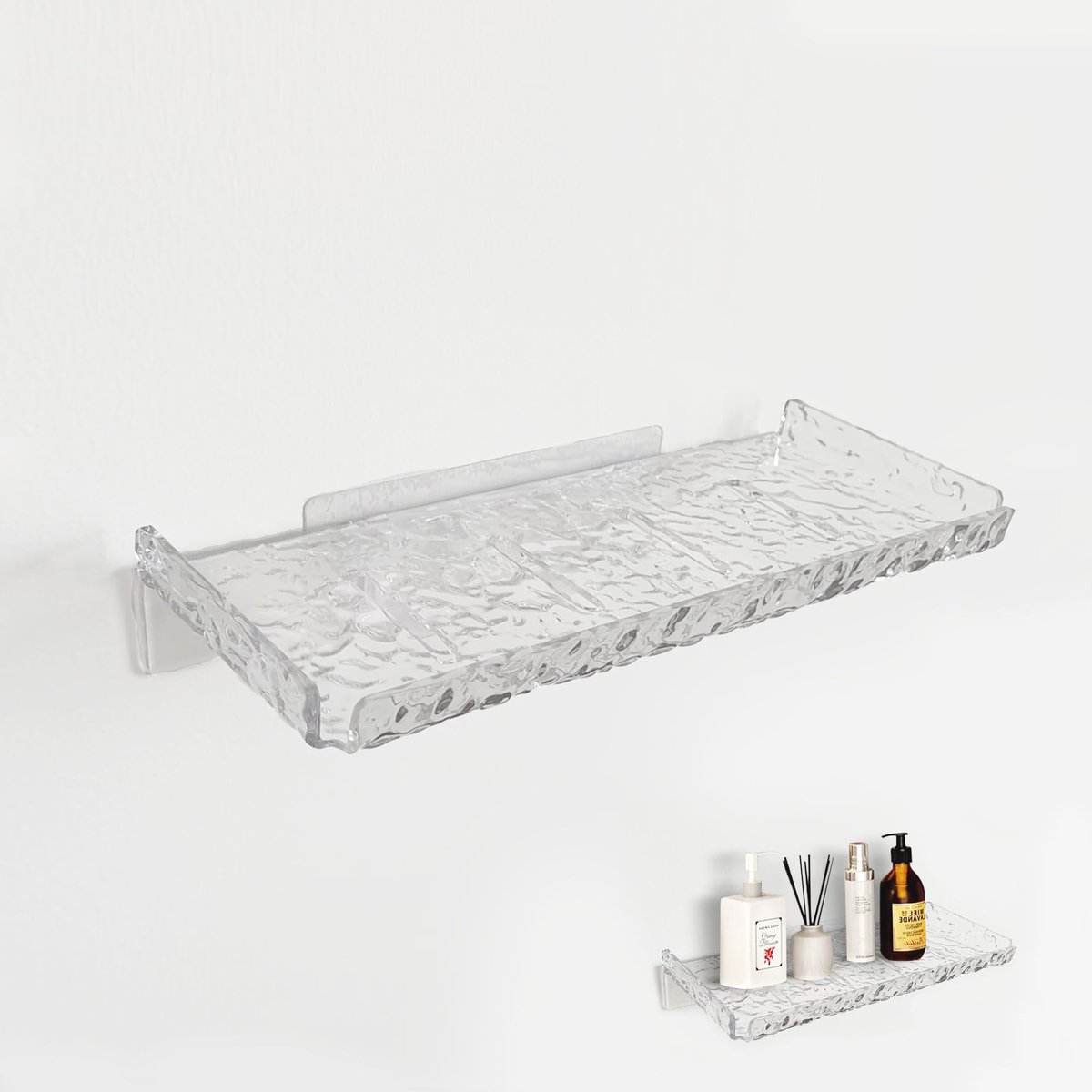 Caddy Geen Boren 2 Pack Plastic Wandmontage Douche Organizer Badkamer Plank Rack met Zelfklevende Haken Keuken Sneldrogende Houder Planken Clear Opbergmand voor Zeep Shampoo