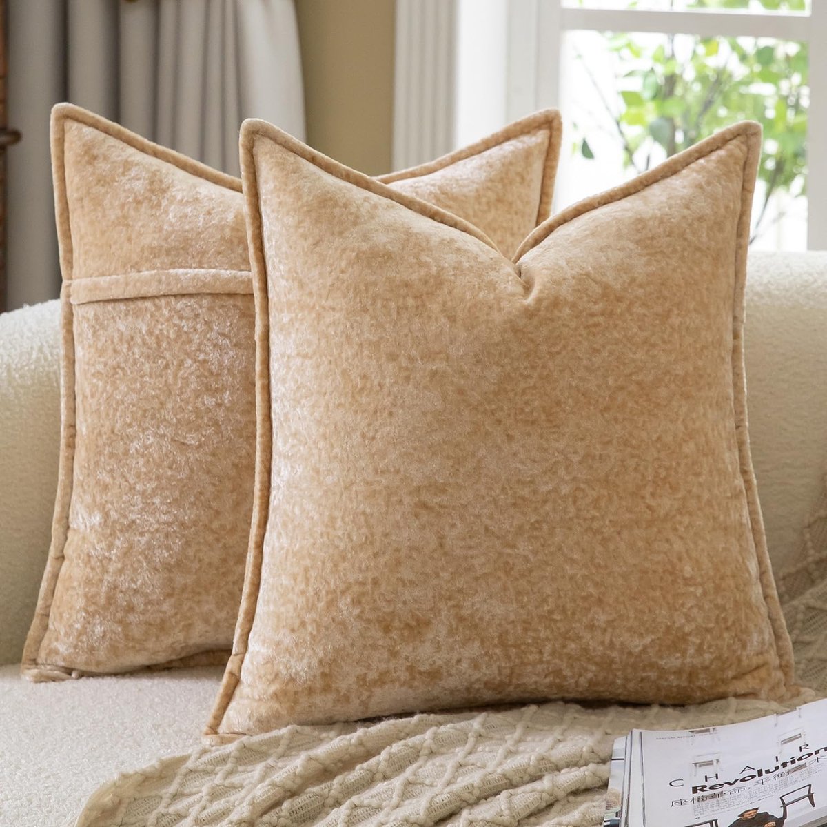 Decoratieve Vintage Kussenhoezen Set van 2 Geruite Bankkussens Neutrale Boho Farmhouse Kussenslopen Woondecoratie voor Bank Sofa Slaapkamer Woonkamer 50x50 cm Geel