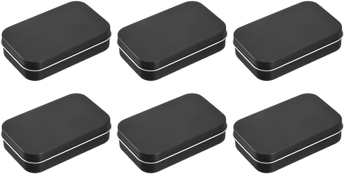 containers, 6 stuks, 95 x 60 x 20 mm, rechthoekig, metaal, kleine metalen doos, opbergdoos voor snoep, sleutels, oorbellen enz