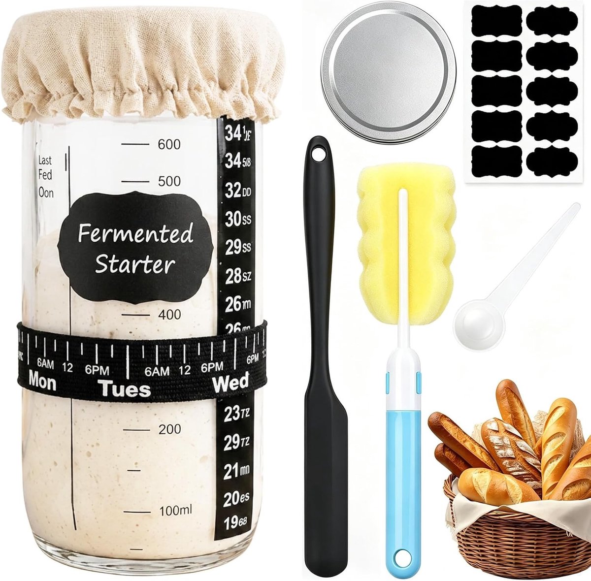 Complete Starterset voor Thuis Bakken met Gistcontainer van 730 ml, Perfect voor Brood en Gebak
