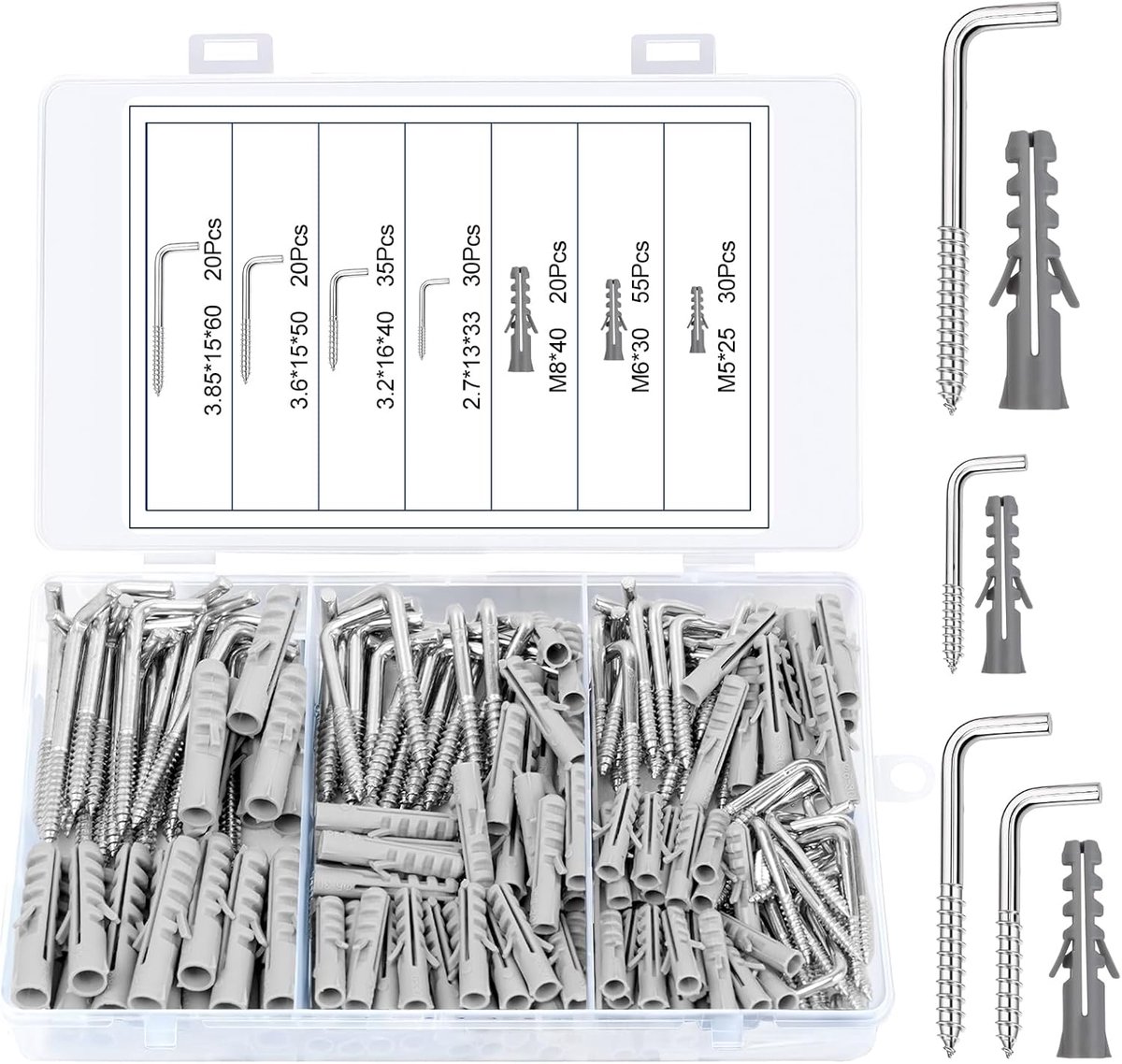 Haken - 4 Maten Zwart L-Vormige Schroefhaken, Esthetisch Ontwerp L-Haken, Rechte Schroefhakens met Gleuf Voor Hout, Kantoor, Thuis, Op Te, Geschikte Installatie