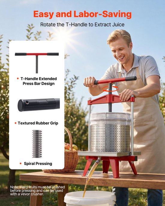 VEVOR Handmatige Bessenpers 15 L Roestvrij Staal, Wijnpers en Fruitpers voor Appels, Druiven, Sinaasappels en Groenten, Appelpers met 2 Filterzakken, 40 X 32 X 61 Cm Fruitpers Sappers van Vevor — afbeelding 4