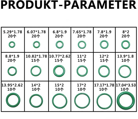 O-ringen Set - Rubberen Afdichtingen - Reparaties Uitvoeren - 270 Delig Assortiment - 18 Maten - Groen — afbeelding 3