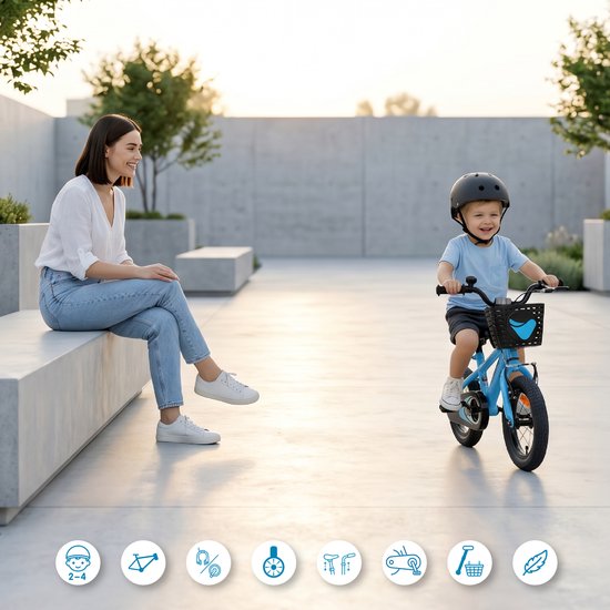 SUN BABY Verdant Bike Kinderfiets voor jongens 12 inch, leeftijd 3 tot 6 jaar, met zijwieltjes, duwstang, handrem (Blauw, 12 inch) van Sun Baby — afbeelding 5