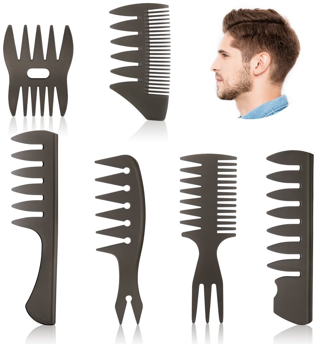 Dailygoods - URAQT Stylingkam Voor Heren, 6-Delige Haarkam Met Brede Tanden, Stylingset, Professionele Vormgeving En Natte Pick Pompadour-Kam, Antistatische Kapperskam Krul-Natte Kam Voor Heren Dames Haarkapsel