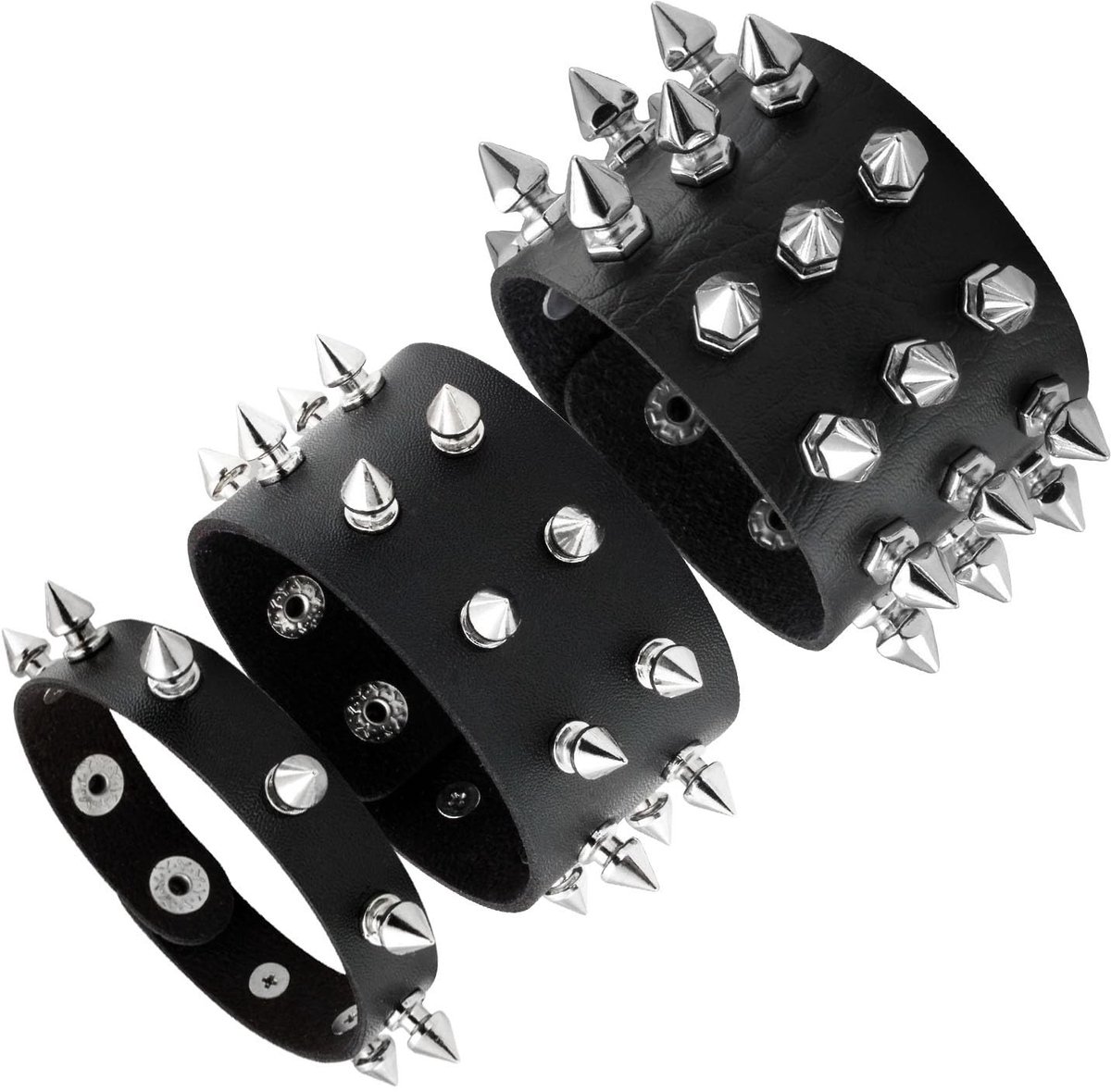 Dailygoods- Armbanden - 3 Stuks Zwarte Faux Lederen Armbanden - Punk/Gothic Stijl - Verstelbare Polsband - Biker/Retro - Hoogwaardig PU-Leer