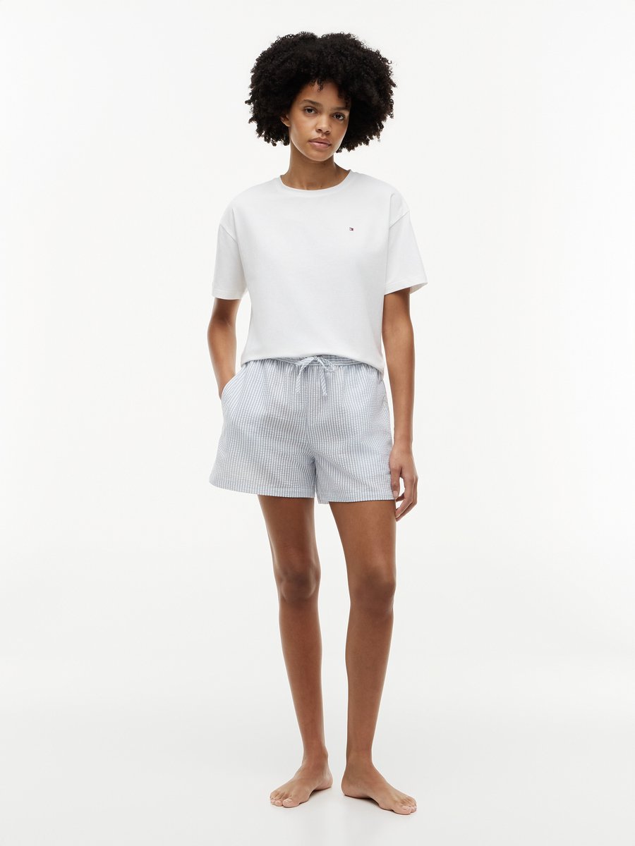 Tommy Hilfiger Dames Pyjama – T-shirt & Short – Stretchkatoen – Comfort Fit - white / ithaca brisk blue