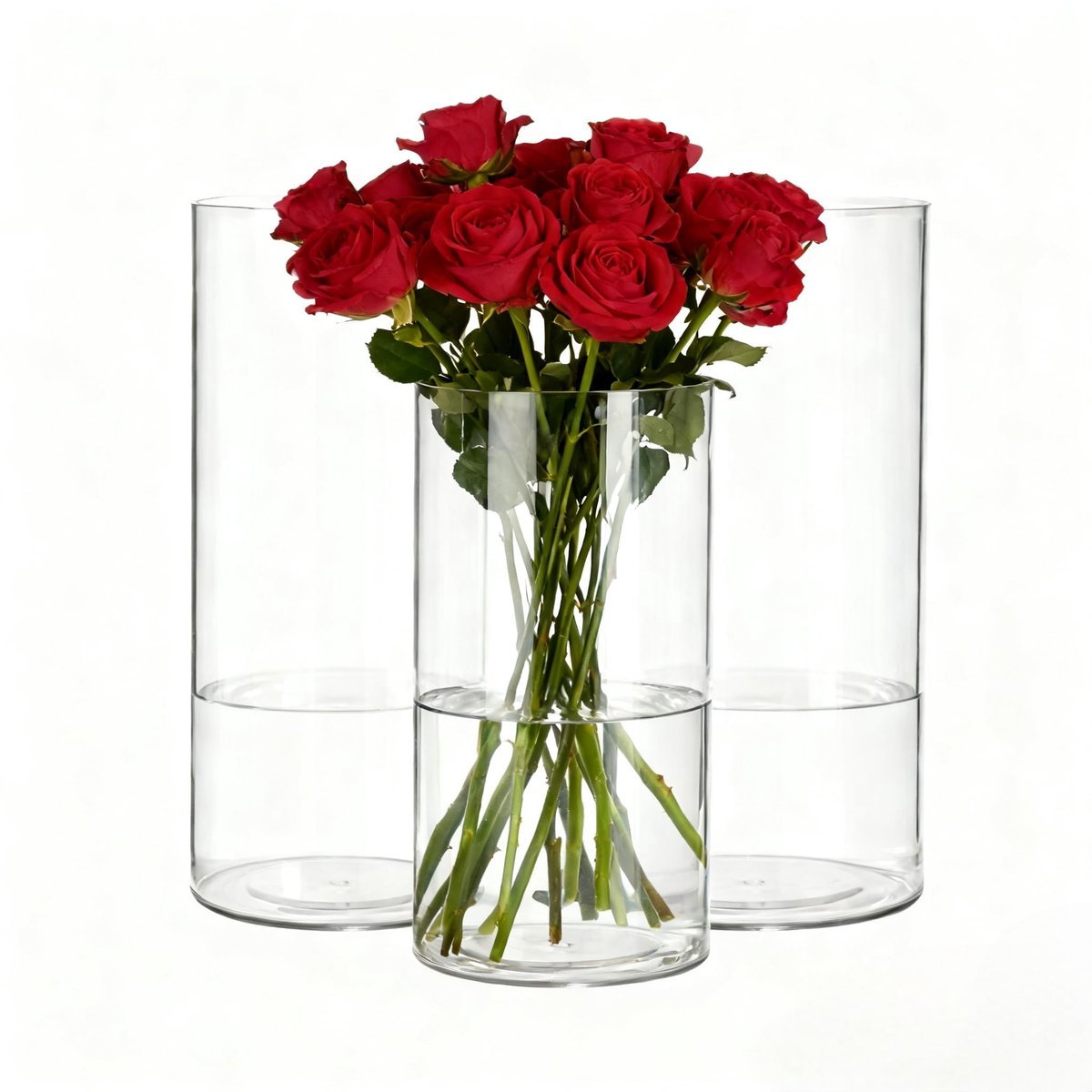 Dailygoods - Transparante Acryl Vaas - Onbreekbare Lichtgewicht Cilindrische Bloemenvaas voor Woonkamer, Slaapkamer, Kantoor, Badkamer - Decoratieve Moderne Vaas - 10x30cm & 12x40cm & 15x40cm