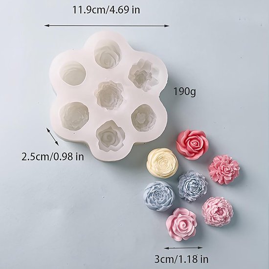 Mallen silicone rozen anjer pioen vormen gieten mallen, 3D roos mini bloem kaars mallen voor zeep chocolade aromatherapie DIY decoratie — afbeelding 2