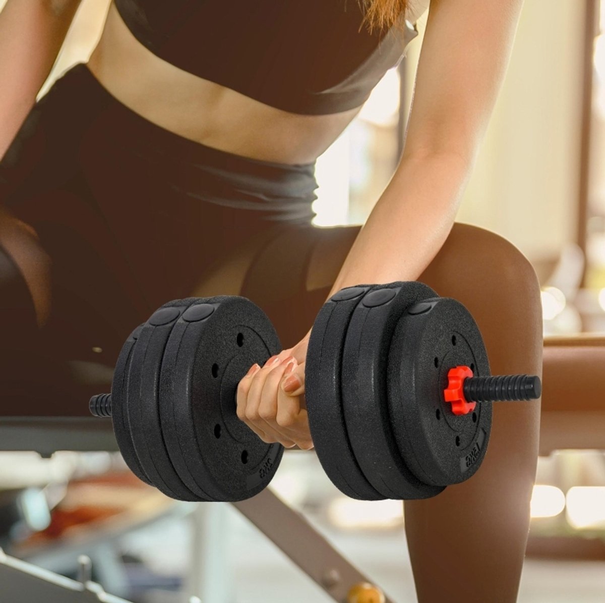 MEUNIQ 2-in-1 verstelbare halterset 25 kg met halters en verlengstang, te gebruiken als dumbbellset en halterstang voor krachttraining thuis, op kantoor of in de fitnessruimte, zwart