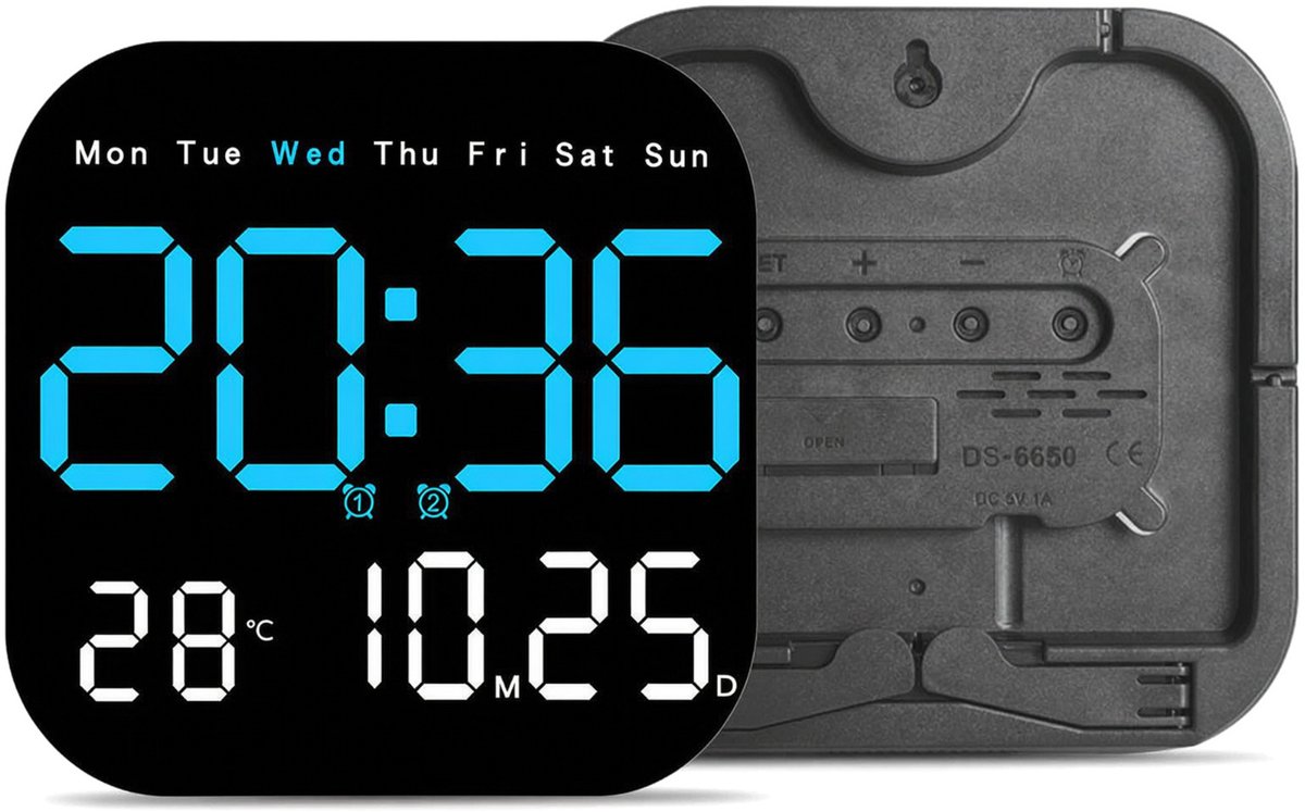 carmdering - Digitale LED Wandklok - Multifunctionele Tijdkeeper - Elektronische Muurklok - Temperatuur En Datum Weergave - Countdown Timer Met Afstandsbediening - ABS-Kunststof - Verstelbare Helderheid - Energiezuinig Nachtlampje - 1 Stuk
