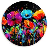 WallCircle® Wandcirkel 60x60 cm - Muurcirkel Bloemen - Kleurrijk - Spetters - Muurdecoratie woonkamer - Wanddecoratie slaapkamer - Kamer decoratie accessoires - Ronde schilderijen