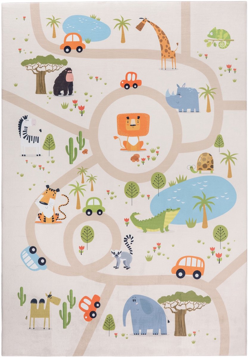 Muratap Kindervloerkleed Safari Multi Wasbaar Antislip- 160x230 CM Beige