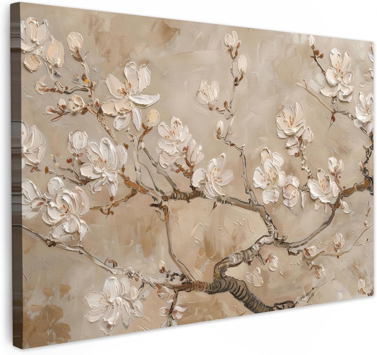 Tuin 150x100 cm Tuinposter Schilderij Voor Buiten Decoratie Tuindecoratie Garden Balkon Poster Terras Posters Wanddecoratie Bloemen - Modern - Beige - Wit - Bloesem