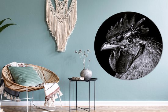 Cercle Mural - Cercle Mural - Coq - Vogel - Zwart - Wit - Aluminium - Dibond - 140x140 cm - Intérieur et Extérieur