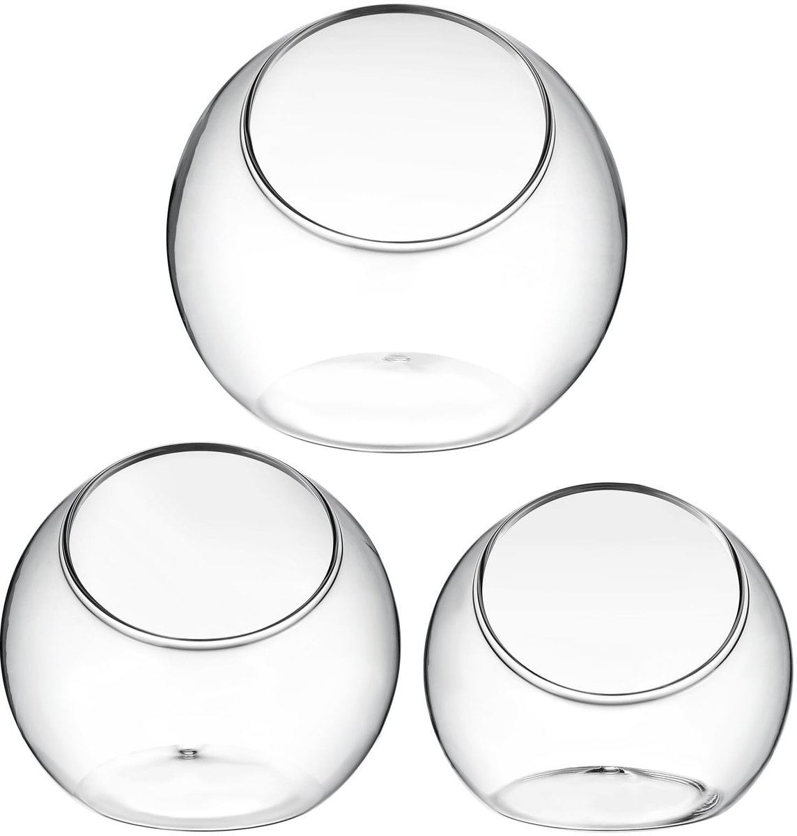 3 stuks glazen terrariumplantenhouder, schuin gesneden plantenpot, doorzichtige glazen vaas, vetplantenhouder, tafeldecoratie, decoratieve bakschaal voor planten, snoep, vruchten