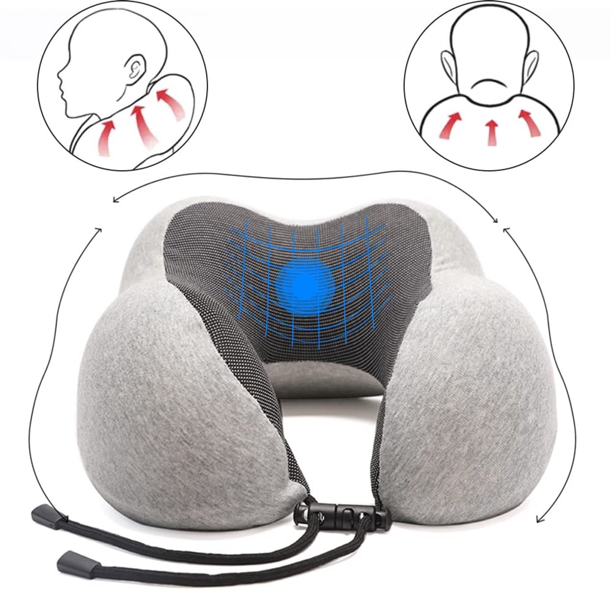 Comfy Reiskussen, vliegtuigkussen, autokussen, reiskussen van traagschuim, reiskussen, reiskussen, reiskussen, reiskussen, volwassenen, grijs