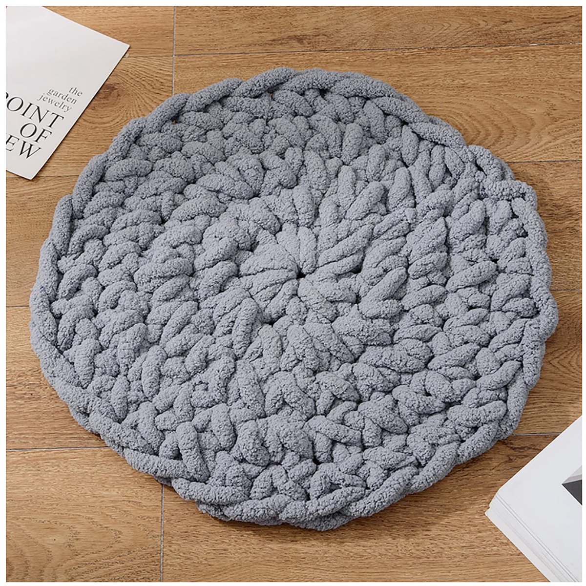 Vloerkussen Zitkussen, Hand Gebreide Kabel Stijl Pouf/Zitkussen/Ronde Yoga Vloer Zitkussen Kussens, voor Tuin Dineren Thuis Patio Tuin Kantoor Casual-Grijs 90x90cm (35x35in)