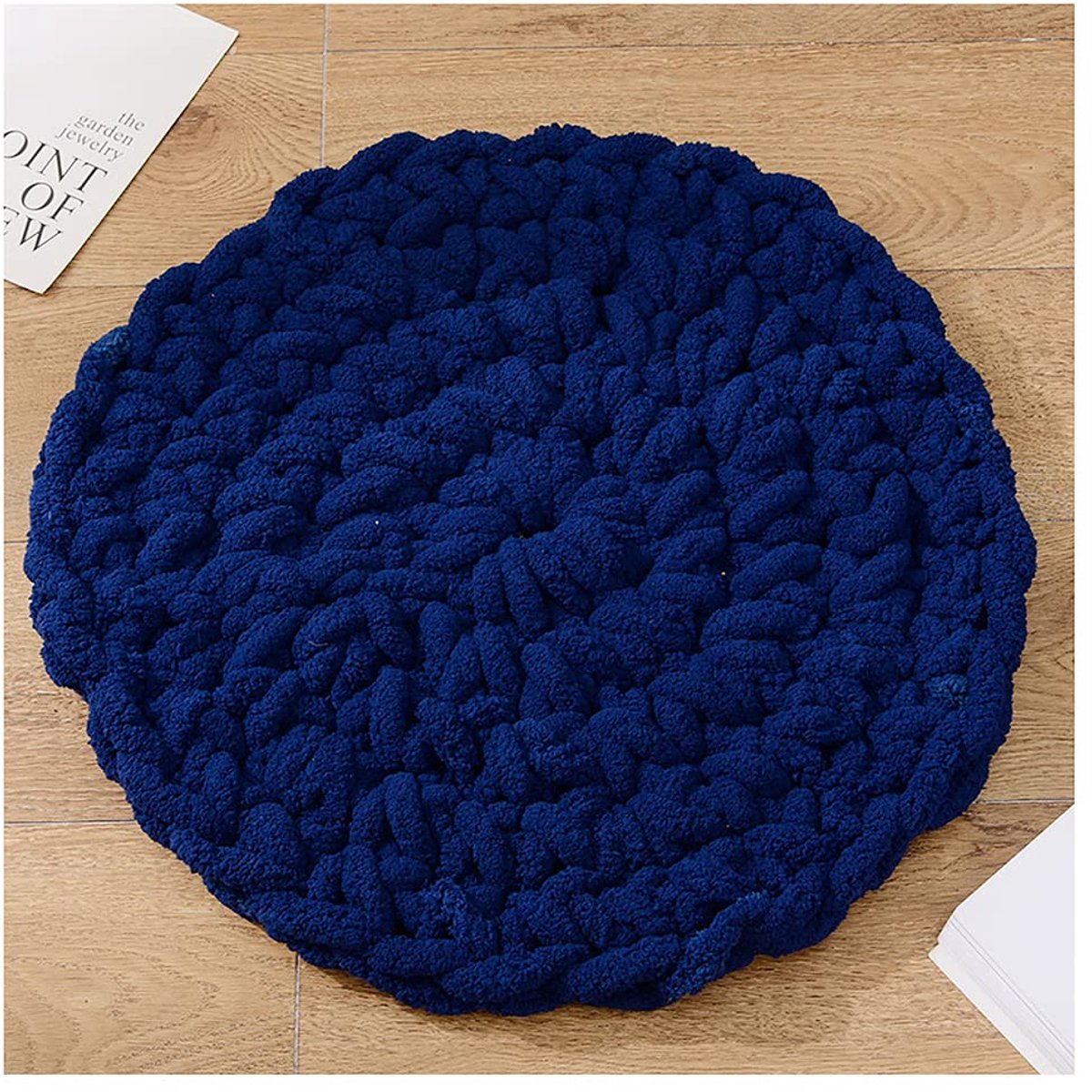 Vloerkussen Zitkussen, Hand Gebreide Kabel Stijl Pouf/Zitkussen/Ronde Yoga Vloer Zitkussen Kussens, voor Tuin Dineren Thuis Patio Tuin Kantoor Casual-Donkerblauw 90x90cm (35x