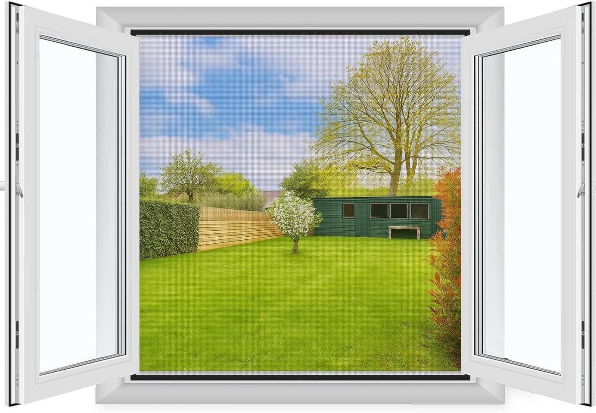 Set van 4 Zelfklevende Vliegenhorren voor Raam, 150 x 180 cm, Zwart, Insectenbescherming, Op Maat Snijden