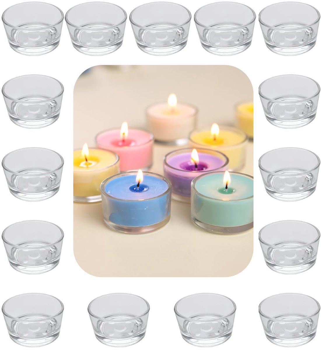 15 stuks, theelichthouders, 4,5 cm, klein van helder glas voor bruiloft, verjaardag, vakantie, kleine glazen, kaarsglazen, feestdecoratie, kaarsglazen