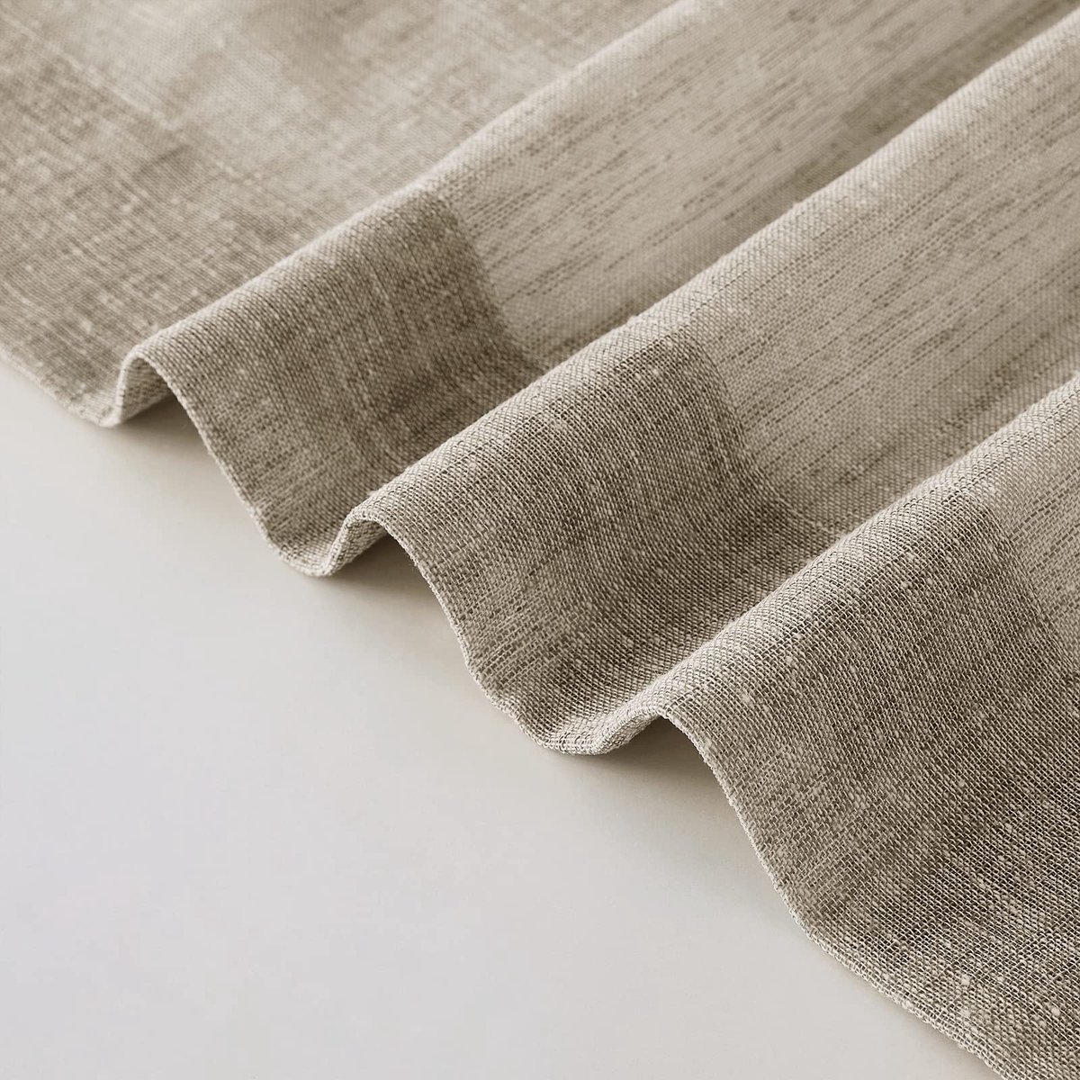 Rustieke linnen doorschijnende gordijnen 84 inch lang voor slaapkamer, woonkamer natuurlijke vlas getextureerde lichte filterstaaf zak jute pure gordijnen, 52 x 84 inch, bruin (2 panelen)