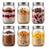 Dutchers® Overnight Oats - Dikker glas - Stevig - Mason Jar - 6 Stuks - 500ML - Mealprep - Overnight Oats Glas - Muesli Beker - Lunchpot - Beker To Go - Milieuvriendelijk - Glas & RVS - Sterk Sluitsysteem - Ontbijt & Lunch - Overnight Oats Beker