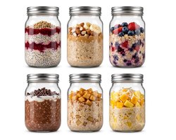 Dutchers® Overnight Oats - Dikker glas - Stevig - Mason Jar - 6 Stuks - 500ML - Mealprep - Overnight Oats Glas - Muesli Beker - Lunchpot - Beker To Go - Milieuvriendelijk - Glas & RVS - Sterk Sluitsysteem - Ontbijt & Lunch - Overnight Oats Beker