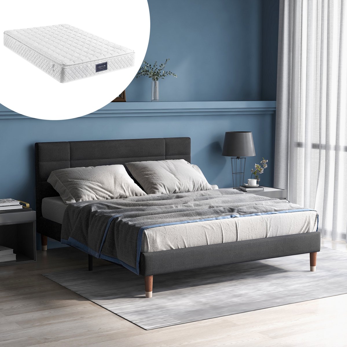STILVORA Gestoffeerd Bed 140x200 cm – Tweepersoonsbed Met Comfortabel Hoofdbord – Houten Lattenbodem & Onderbedruimte – Voor Volwassenen En Jongeren – Stof Grijs – Zonder Matras