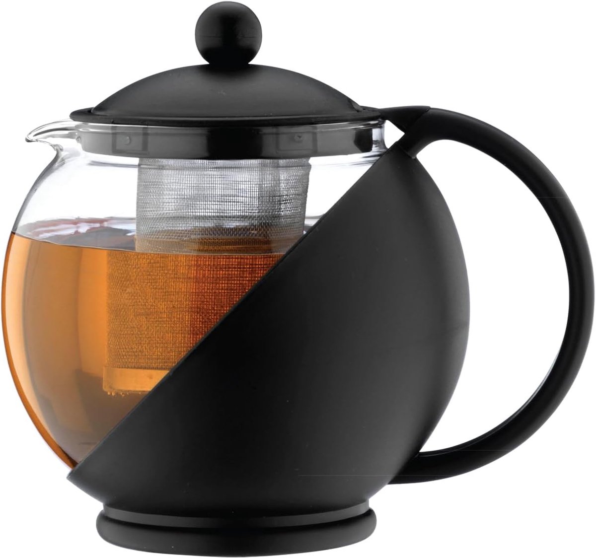 Olé Everyday Ronde Theepot Zetgroep Mand Glazen Theepot Losbladig 700 ml/24 oz, Zwart, 700ml / 0.7L