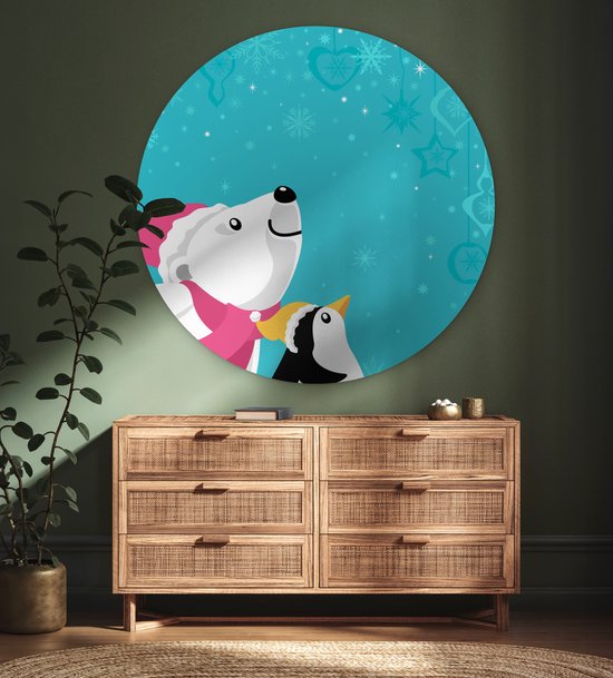 Illustration d'un pingouin et d'un ours polaire sur fond bleu Assiette en plastique cercle mural - ⌀ 150 cm - peinture ronde - impression photo sur cercle mural plastique (forex) / cercle vivant / (décoration murale)