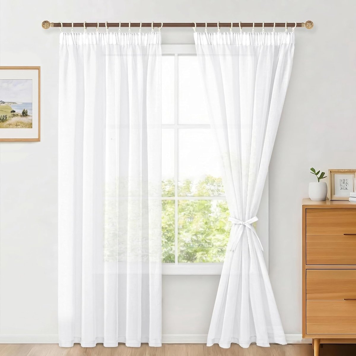 set van 2 stuks Sheer Voile gordijnen, voor de woonkamer, met ruchesband, transparante, doorzichtige, luchtige, decoratieve gordijnen voor de slaapkamer, 245 x 140 cm (h x b), wit